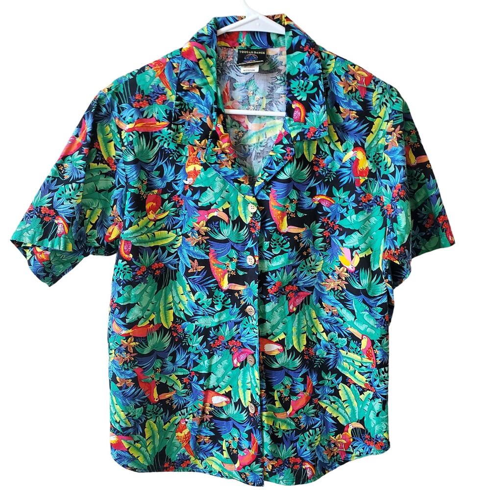Toucan Dance X Fast Lane Mens Hawaiian Shirt Size Medium Tropical Resort Wear